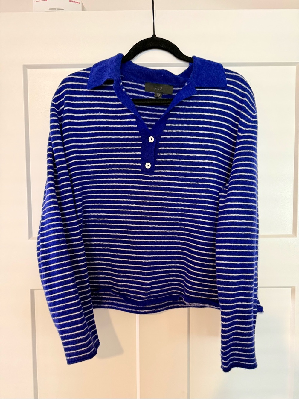 Zara Royal Blue & White Polo Striped Knit Top